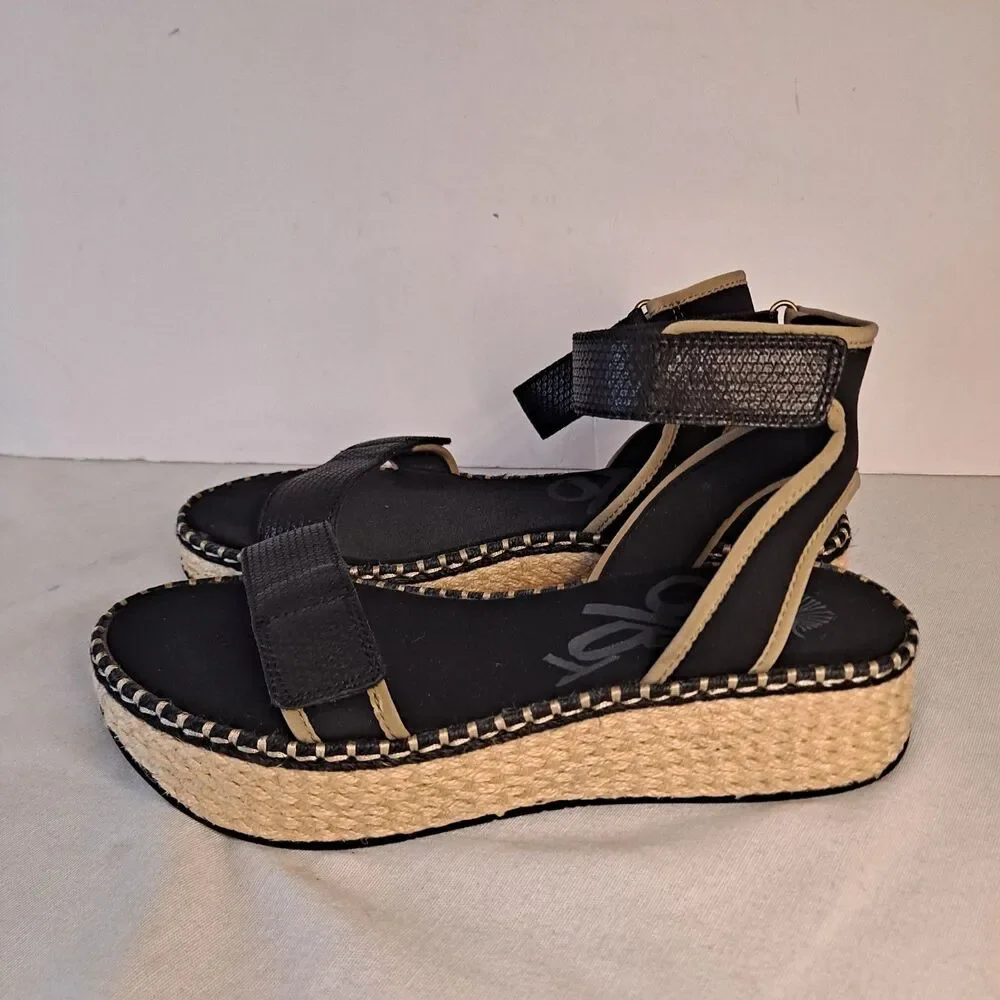 OTBT Reflector Women's Espadrilles Sandals Black Leather Textile Size 9M